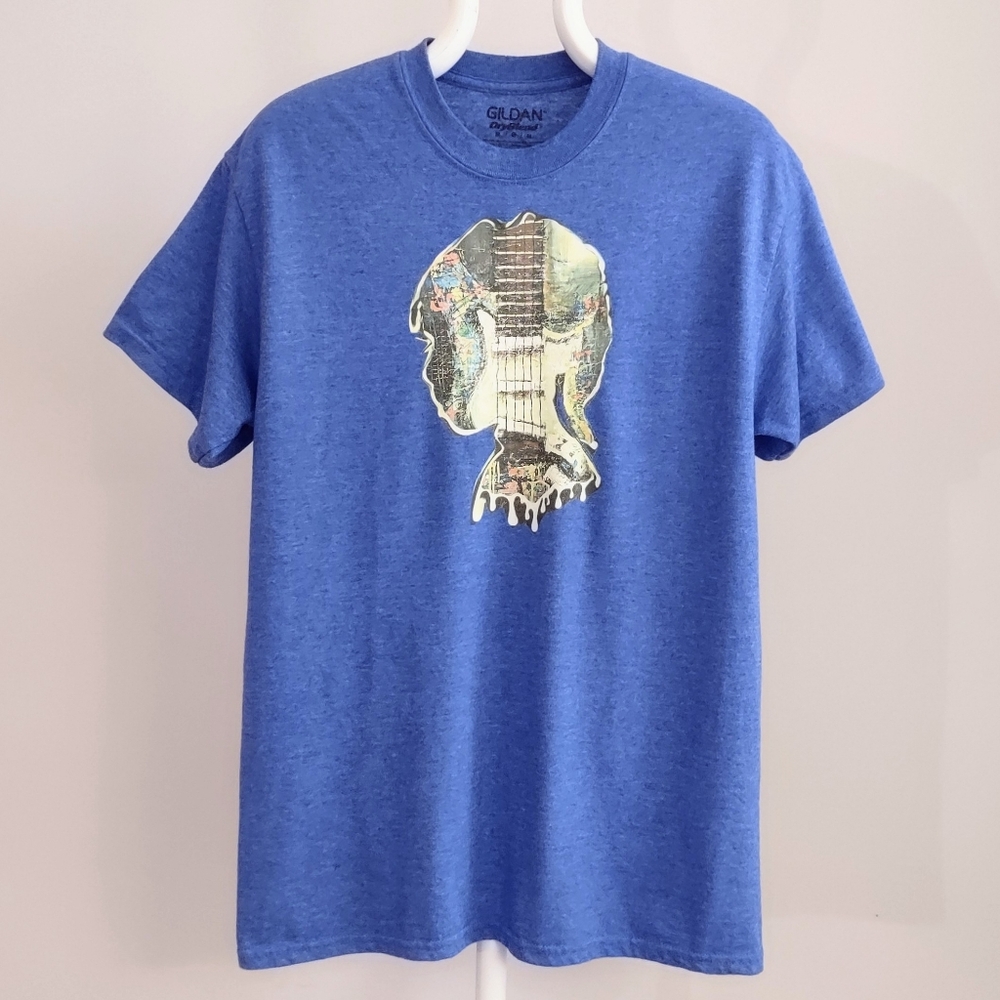 Blue Guitar Graphic Tee Girl/Guitar Silhouette T-shirt Medium